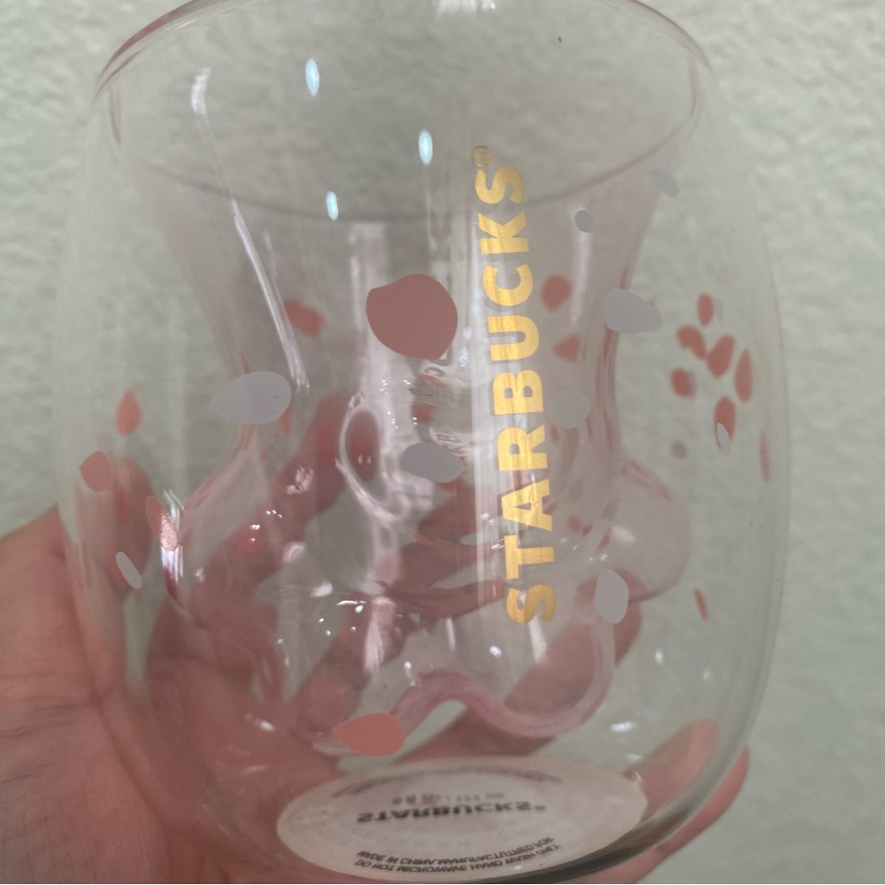 Rare STARBUCKS Glass Paw Pink Cherry Blossom Cup - Picture 8 of 16